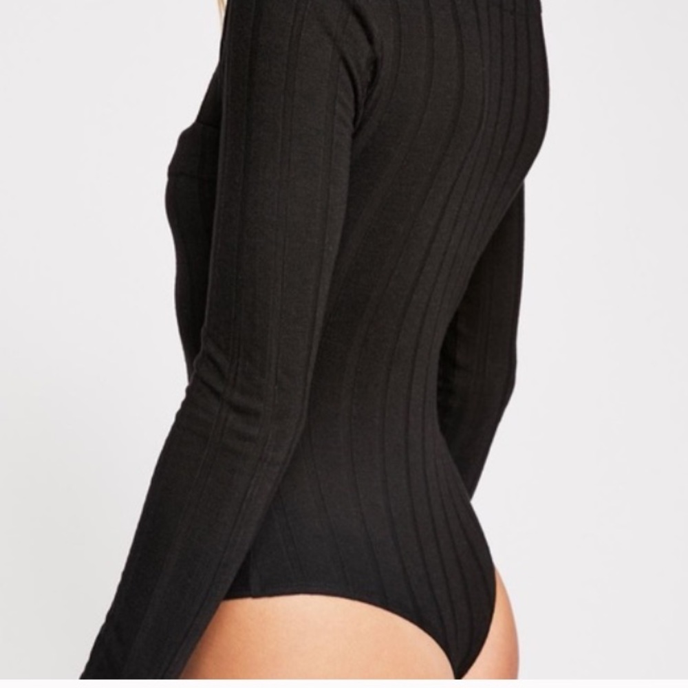Free People Intimately Black Fitted Bodysuit With Long Sleeves Size XS - Picture 3 of 6